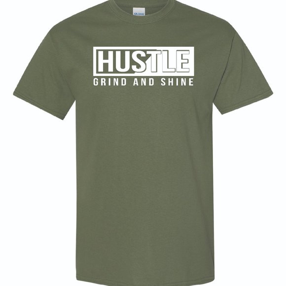 Mens Short Sleeve T-shirt -  Hustle - Military Green - Picture 2 of 2